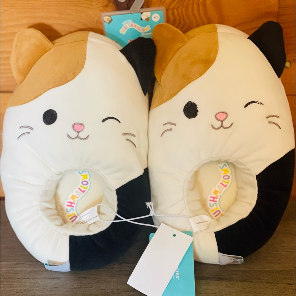 Squishmallows Cat Slippers - White, Black, and Brown- Youth size 4/5